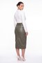 Women's Khaki Winter High-Waisted Belted Faux Leather Skirt with Front Slit and Stone Detail - 4
