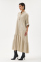 Beige Italian 100% Cotton Velvet Half-Button Floral Embroidered Long Velvet Dress 38 -44 Size - 2