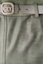 Women's Khaki Winter High-Waisted Belted Faux Leather Skirt with Front Slit and Stone Detail - 5