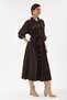 Brown Italian 100% Cotton Velvet Tie Waist Long Velvet Shirt Dress Size 38 - 42 - 3