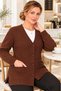 Women's Plus Size Brown Hair Knit Patterned V-Neck Buttoned Pocketed Long Knitwear Cardigan