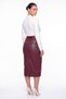 Women's Burgundy Winter High-Waisted Belted Faux Leather Skirt with Front Slit and Stone Detail - 4