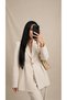 Women's Belded Gold Button Plazer Jacket Set - 5