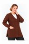Women's Plus Size Brown Hair Knit Patterned V-Neck Buttoned Pocketed Long Knitwear Cardigan - 4