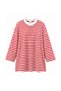 Women's 2 Thread Single Jersey Combed Cotton Fabric Ribbed Crew Neck Striped Tunic 386 Red - 2