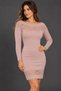 Women's Boat Neck Long Sleeve Front and Back Lace Detailed Body Fitting Soft Textured Stylish Casual Powder Knitwear Mini Dress - 7