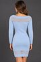 Women's Boat Neck Long Sleeve Front and Back Lace Detailed Body Fitting Soft Textured Stylish Casual Baby Blue Knitwear Mini Dress - 4