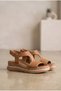 Women's Leather Laser Cut Perforated Velcro Thick Sole Sandals - 3