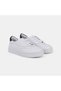 Women's White Lace-Up Leather Sneaker with Black Ankle Detail