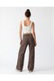 Women's Dark Brown Leopard Patterned High Waist Wide Leg Gabardine Trousers - 6