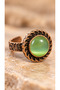Green Glass Stone Adjustable Vintage Women's Copper Ring - 2