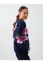 Navy Blue Floral Patterned Round Neck Knitwear Cardigan - 3