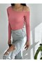 Women's Dusty Rose Single Shoulder Ringed Long Sleeve Diver Fabric Crop Blouse - 3