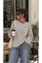 Women's Striped Oversize Long Sleeve Crew Neck Printed Sweatshirt