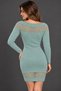 Women's Boat Neck Long Sleeve Front and Back Lace Detailed Body Fitting Soft Textured Stylish Casual Mint Knitwear Mini Dress - 3