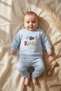 Baby Boys My Road Embossed Boucle Embroidered Cotton Two-Thread Sweatshirt and Bottom Sweatpants Set