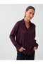 Purple Straight Cut Long Sleeve Satin Shirt - 4