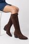 Women's Almelo Short Heeled Zippered Pull-On Cowboy Boots - Brown-Suede - 3