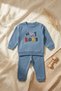 Baby Boys My Road Embossed Boucle Embroidered Cotton Two-Thread Sweatshirt and Bottom Sweatpants Set - 2