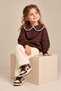 Girl's Baby Collar Leopard Patterned Oversize Sweatshirt with Drop Closure and Buttons on the Back, 3 Straps, Without Drawstrings - 2