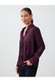 Purple Straight Cut Long Sleeve Satin Shirt - 5