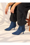 Savanna Navy Blue Suede 5 cm Thin Heel Tassel Detail Women's Boots Botti̇e - 4