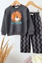 Boy's 3 Thread Cotton Anthracite Animal Print Top and Bottom Set - 4