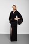 Black V-Neck Waist Corset Bat Sleeve Long Dress - 3