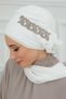 Chiffon Ready-To-Wear Turban with Side Ruffles and Stone Accessories, Ht-100, Ht-100 Off-White - 6