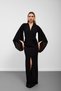 Black V-Neck Waist Corset Bat Sleeve Long Dress