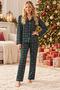Luxury Suede Knitted Fabric Buttoned Plaid Pattern Long Sleeve Women's Pajama Set - 2