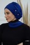 Special Design Chiffon Ready Turban with Stone Accessories, HT-8 Cobalt Blue - 2