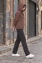 Hooded Fleece Inside Full Zipper Pocketed Winter Sweatshirt Brown Women's Cardigan - 5