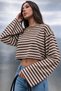 Women's Crew Neck Striped Loose Fit Crop Blouse - 3
