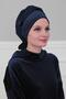 Chiffon Belted Velvet Bonnet, B-24K Navy Blue - 3