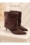 Lucia Women's Bitter Brown Suede Look Metal Ring Detailed Pointed Toe 5 cm Thin Heeled Short Boots Bo - 3