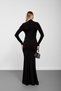 Black High-Necked Long Dress with Window Detail and Stone Embellishments - 8