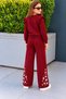 Crew Neck Long Sleeve Floral Embroidery Printed Burgundy Color Girls' Two-Piece Set - 4
