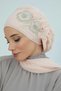 Chiffon Ready-To-Wear Turban with Side Ruffles and Floral Accessories, Ht-102, Ht-102 Beige-Gold - 5