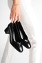 Women's Black Patent Leather 6 cm Thick Heeled Metal Accessorized Round Toe Comfortable Fit Classic Shoes - 3
