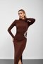 Brown High Collar Window Detail Stone Embroidered Long Dress - 5