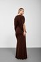 Brown Waist-Corseted Bat Sleeve Gathered Long Dress - 7