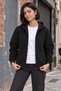 Winter Hooded Zippered Cardigan with Fleece Pockets Black Women's Sweat Jacket - 4