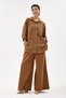 Women's Camel Italian 100% Cotton Velvet Patterned Trousers with Shirt Oversize Velvet Suit 40 - 46 Size - 3