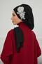Chiffon Ready-To-Wear Turban with Side Ruffles and Floral Accessories, Ht-102, Ht-102 Black-Silver - 5