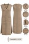 Women's V-Neck Sleeveless Knitted Patterned Double Pocket Soft Textured Relaxed Fit Stylish Casual Black Knitwear Long Sweater Salopet - 4