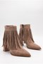 Women's Thick Striped Heeled Pointed Toe Studded Tasseled Mink Suede Western Design Boots - 5