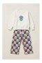 Blue Square Floral Pants Girl's Pinterest Set - 2