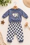 Baby Boy 2-Piece Set: Non-Embroidered Cow Print Sweatshirt and Checkerboard Patterned Sweatpants, Seasonal