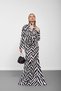 Black and White Judge Collar Long Sleeve Patterned Dress - 4